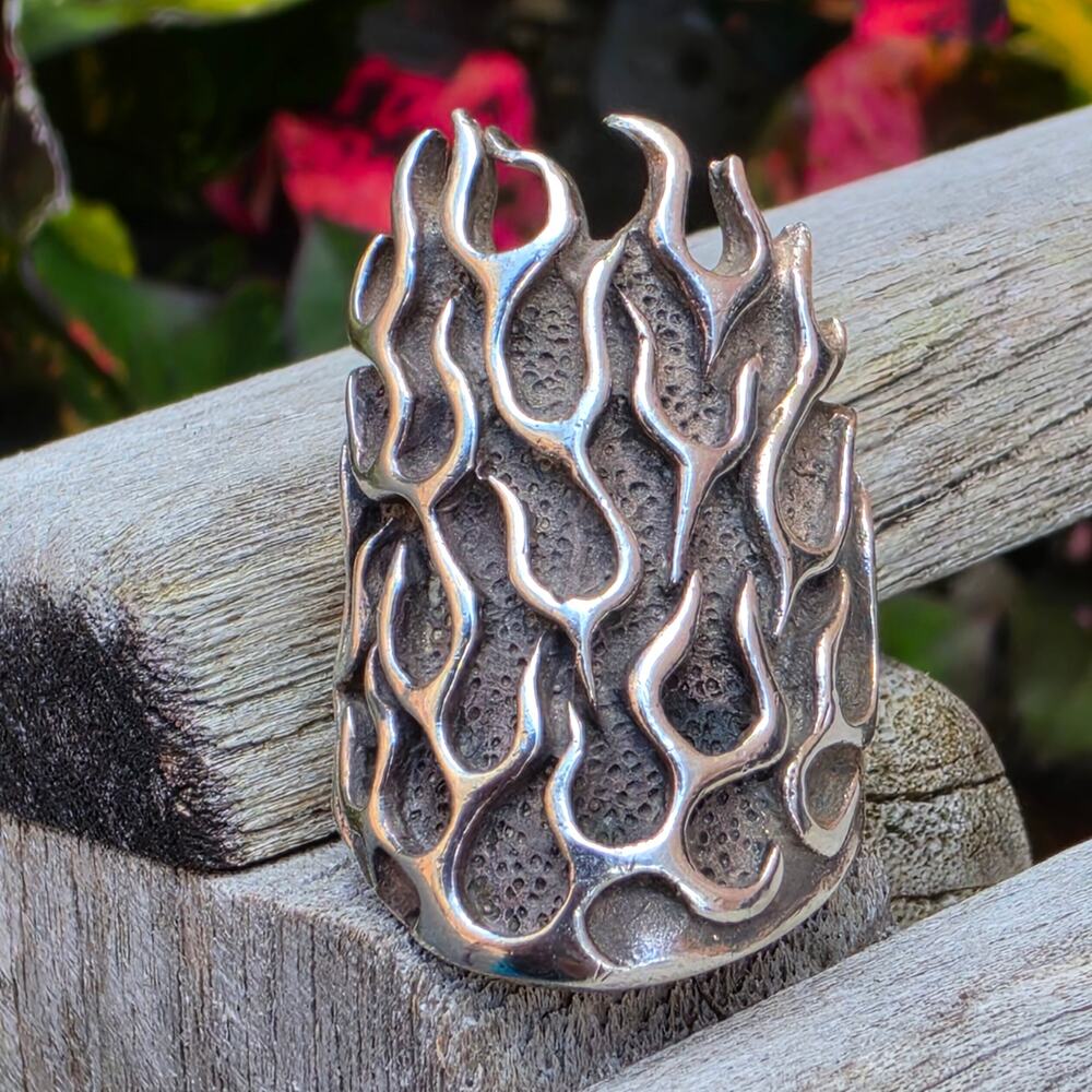 Vintage Modernist Sterling Silver Fire or Flame Statement Ring, Size 8, Unisex